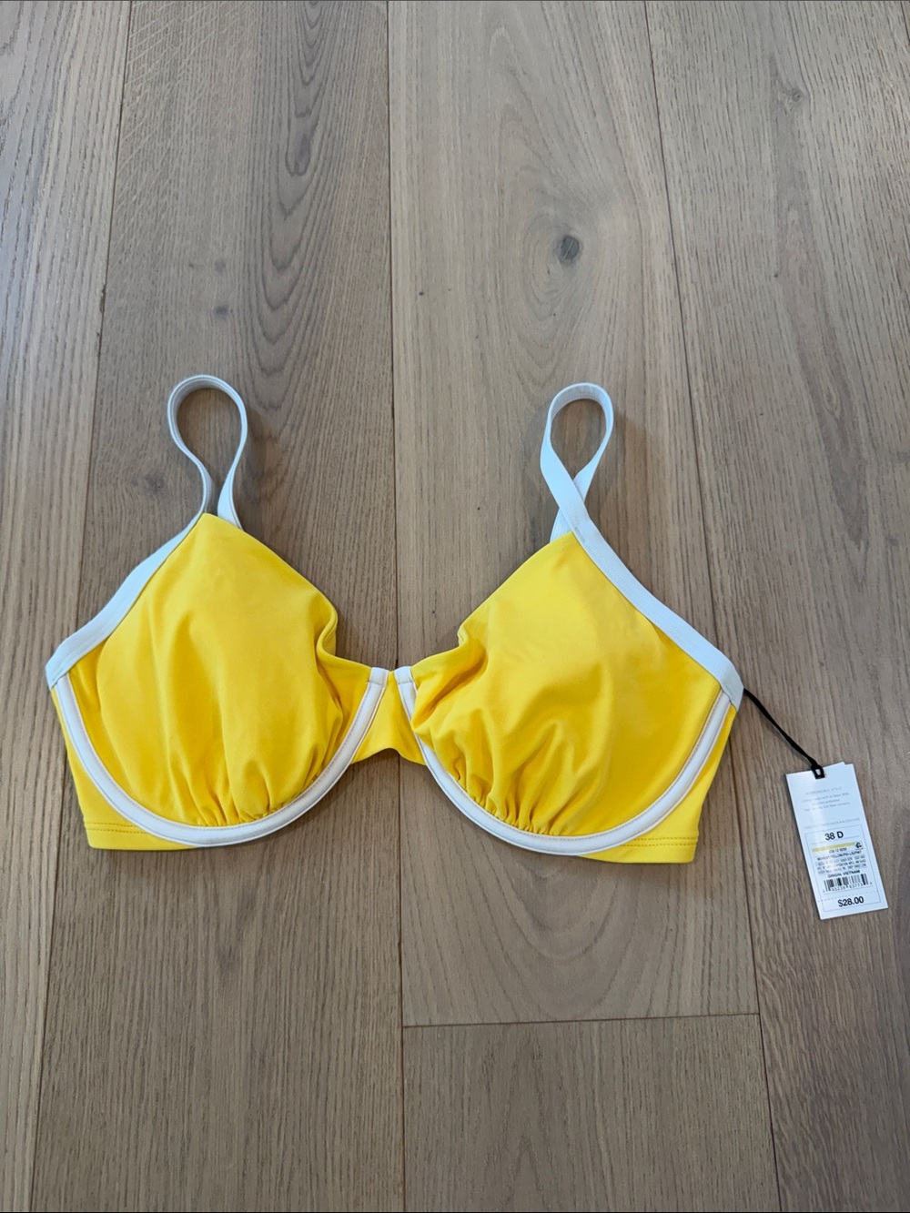 NWT Shade & Shore Yellow Bikini Top with White Trim Size 38D